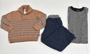 Toddlers Boy Clothes Size 2-3 Fleece Lined Pull On Pants, Knit Sweater, T-Shirt